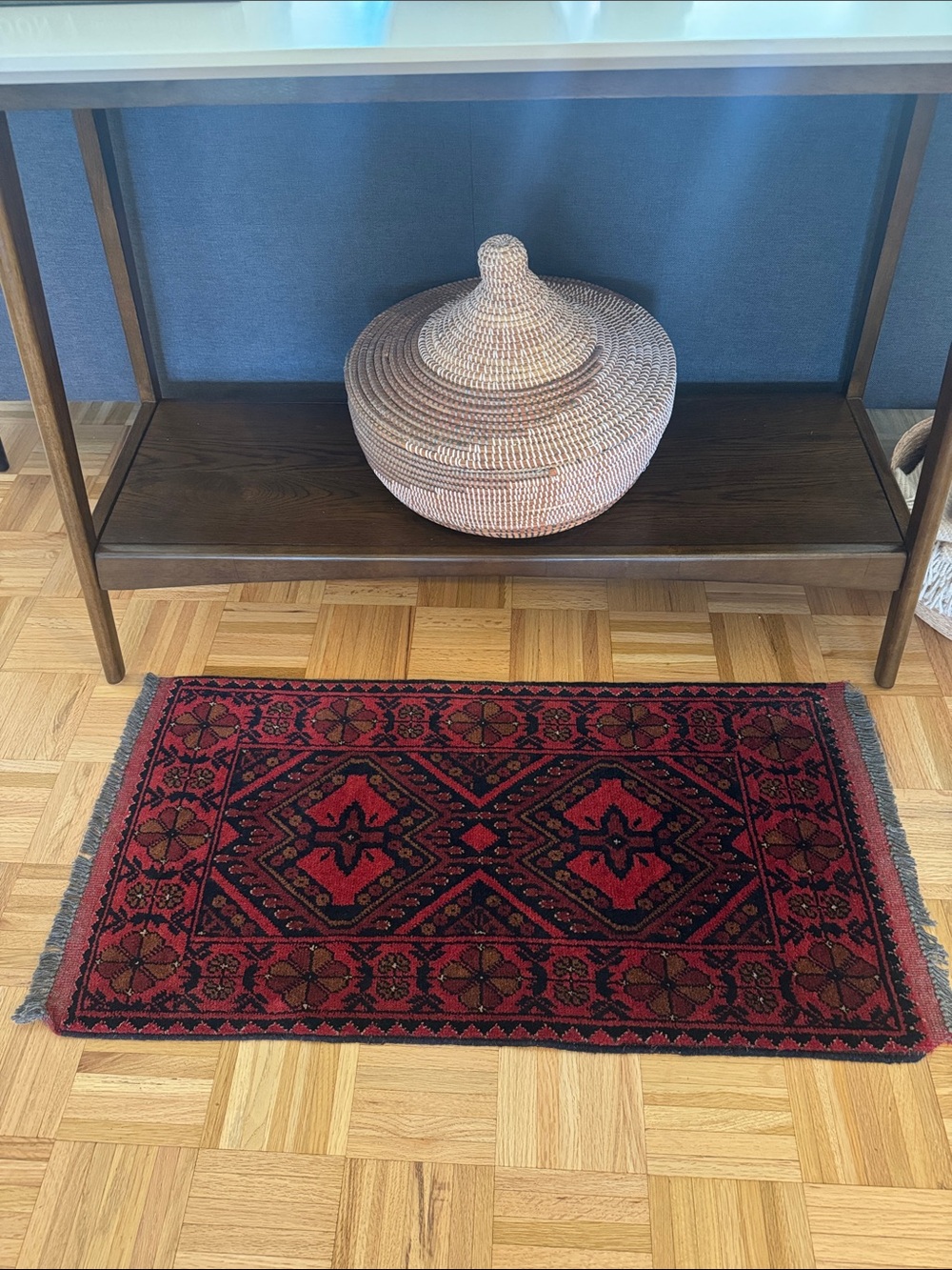 Small Vintage Hand-Knotted Afghan Wool Rug - Picture 2 of 4